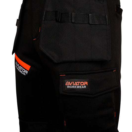 WW-062 MEN’S AVIATOR SOFTSHELL TROUSERS – BLACK/ORANGE / REG LEG