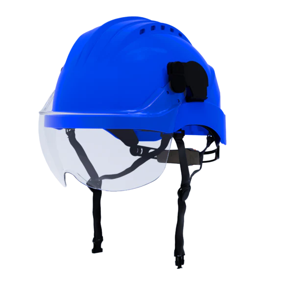 Helmet with visor, Climax Cupro hardhat chin strap 54-61