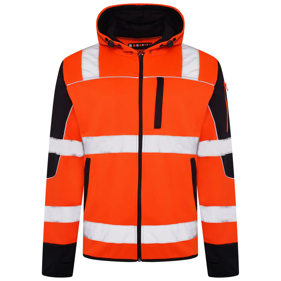 HV-044 Aviator High Vis 4 Pockets Zipper Hoodie - Orange/Navy