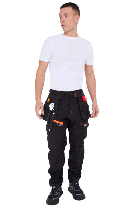 WW-076 (NAVY/ORANGE) Men's AVIATOR SOFT SHELL CARGO TROUSERS, REG LEG