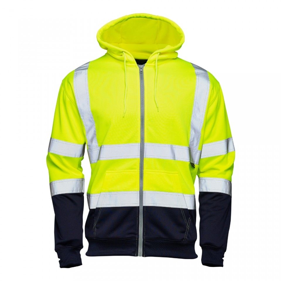 31842 Supertouch Hi Vis Yellow 2 Tone Hooded Zipped Sweatshir