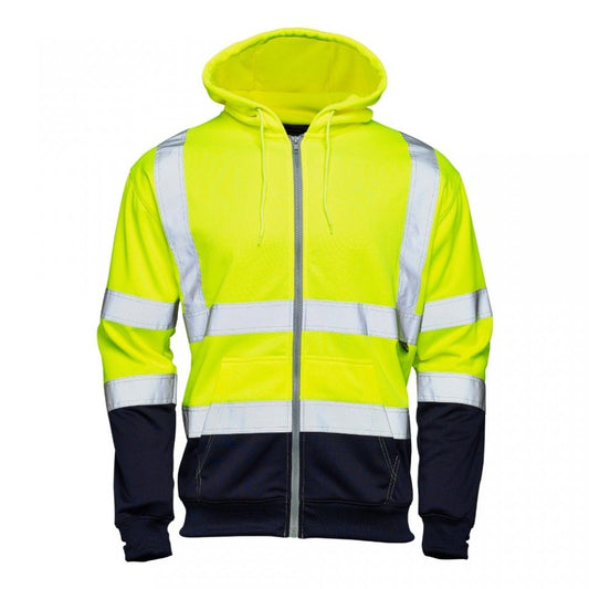 31842 Supertouch Hi Vis Yellow 2 Tone Hooded Zipped Sweatshir