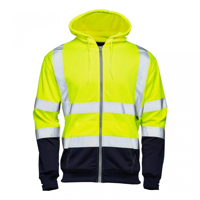 3184 Supertouch Hi Vis Yellow 2 Tone Hooded Zipped Sweatshir