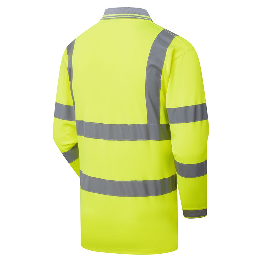 35E Supertouch Hi Vis Yellow Long Sleeve Bird Eye Polo Shirt
