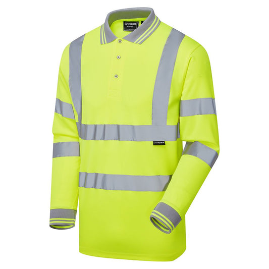 35E Supertouch Hi Vis Yellow Long Sleeve Bird Eye Polo Shirt