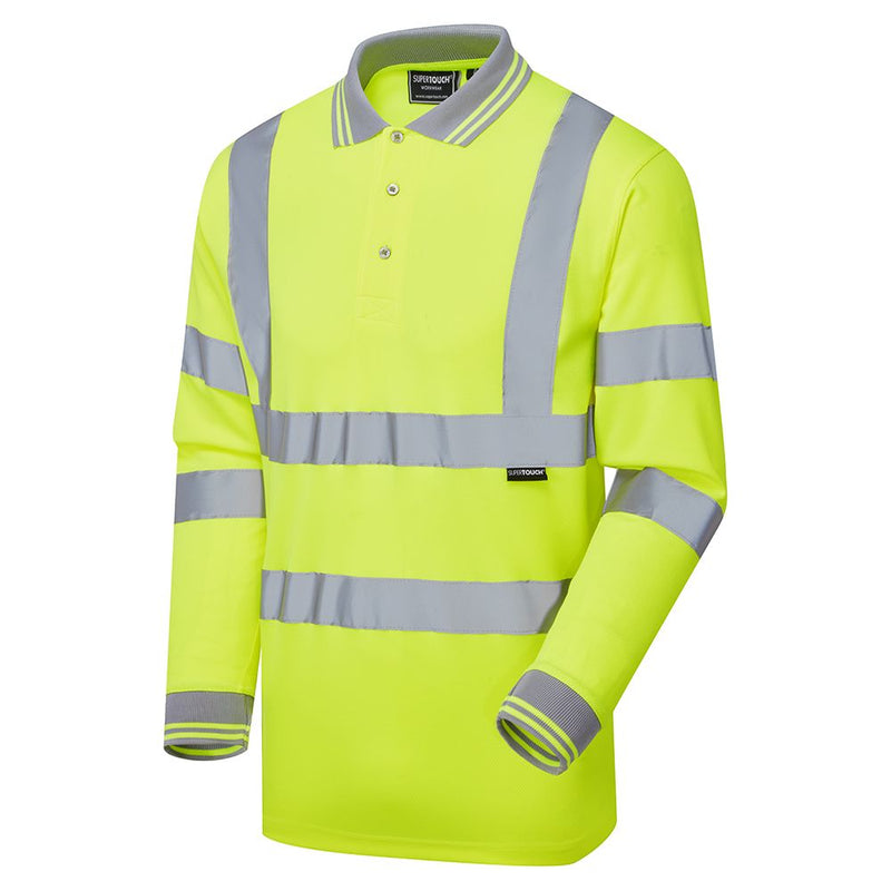 35E Supertouch Hi Vis Yellow Long Sleeve Bird Eye Polo Shirt