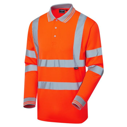 35E8 Supertouch Hi Vis Orange Long Sleeve Bird Eye Polo Shirt
