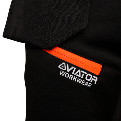 WW-062 MEN’S AVIATOR SOFTSHELL TROUSERS – BLACK/ORANGE / REG LEG