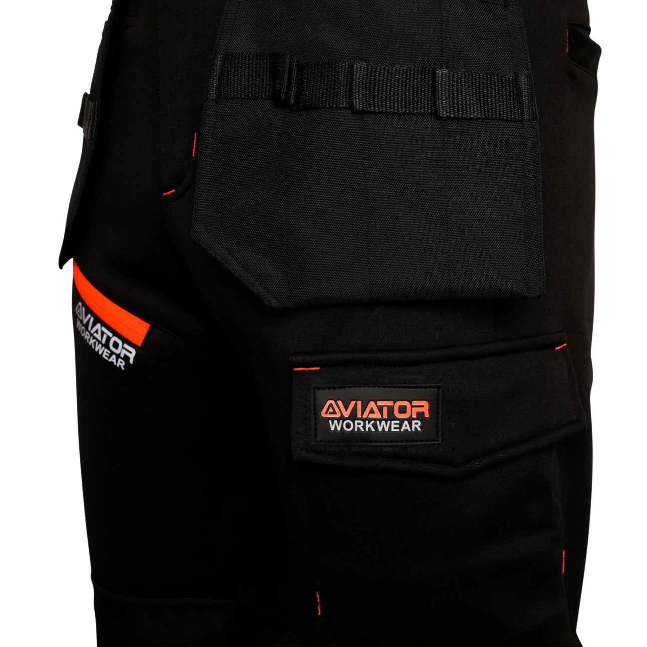 WW-062 MEN’S AVIATOR SOFTSHELL TROUSERS – BLACK/ORANGE / REG LEG