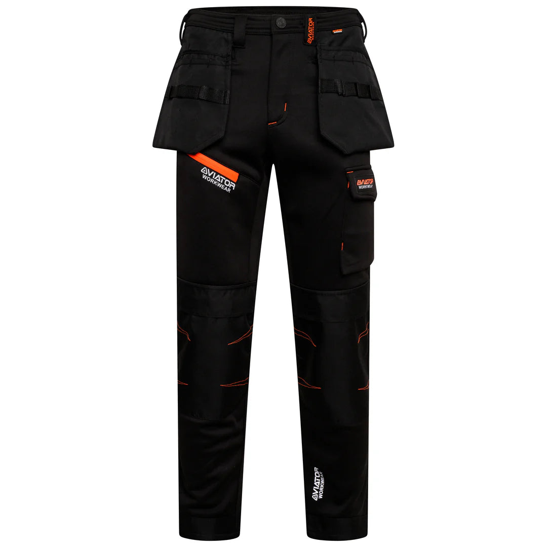 WW-062 MEN’S AVIATOR SOFTSHELL TROUSERS – BLACK/ORANGE / REG LEG