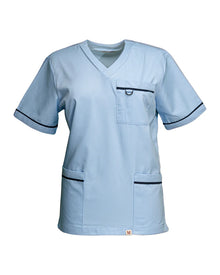 PHILTEX- Poly Cotton Contrast Trim Scrub Top (Sky/Navy)