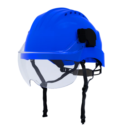 Helmet with visor, Climax Cupro hardhat chin strap 54-61