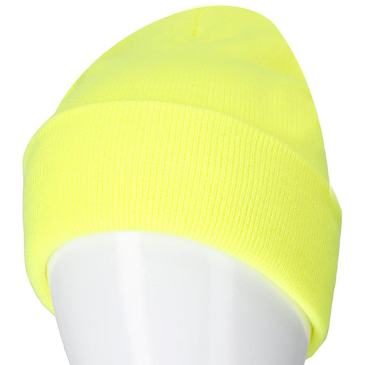 ACRYLIC KNITTED WINTER HAT YELLOW NEON