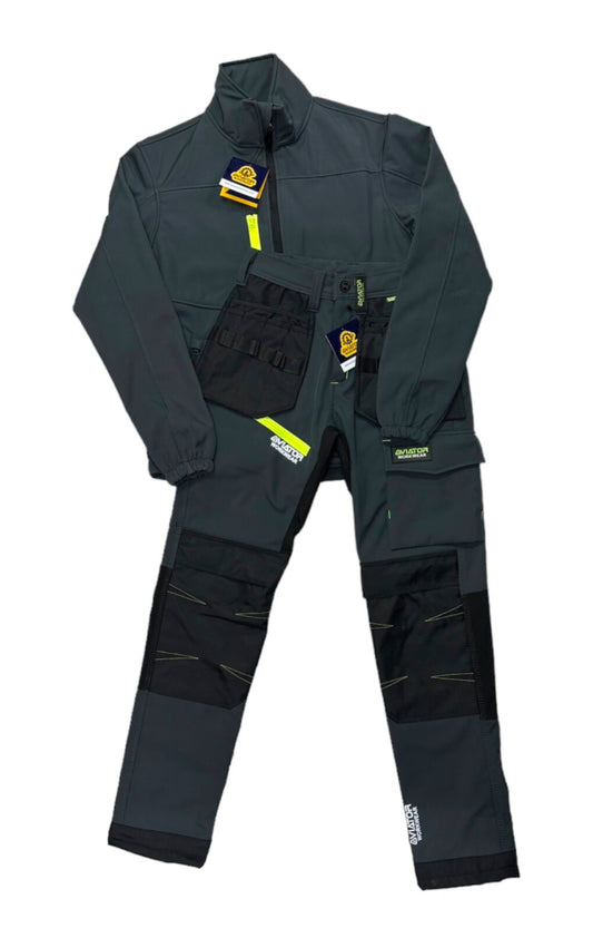 MEN’S SOFTSHELL AVIATOR JACKET AND TROUSERS – GREY/GREEN