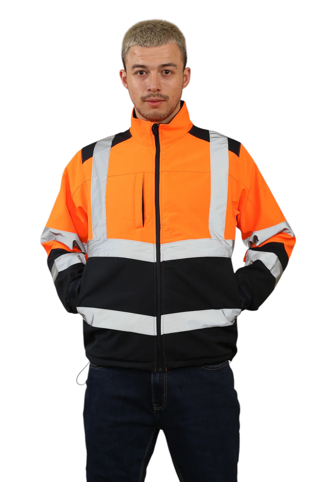 HV-040 Aviator High Vis Softshell waterproof Jacket Removable Hood Orange