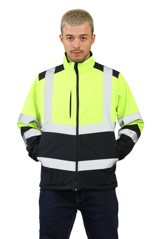HV-040 Aviator High Vis Softshell waterproof Jacket Yellow/Navy Removable hood