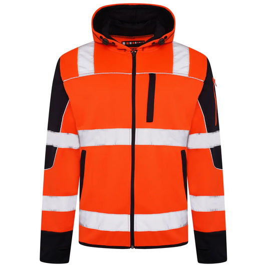 HV-044 Aviator High Vis 4 Pockets Zipper Hoodie - Orange/Navy
