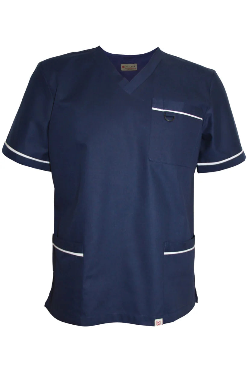 PHILTEX- Poly Cotton Contrast Trim Scrub Top (Navy/White)