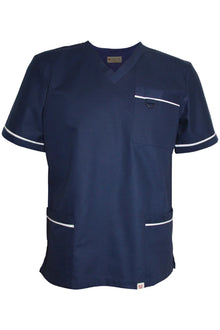 PHILTEX- Poly Cotton Contrast Trim Scrub Top (Navy/White)