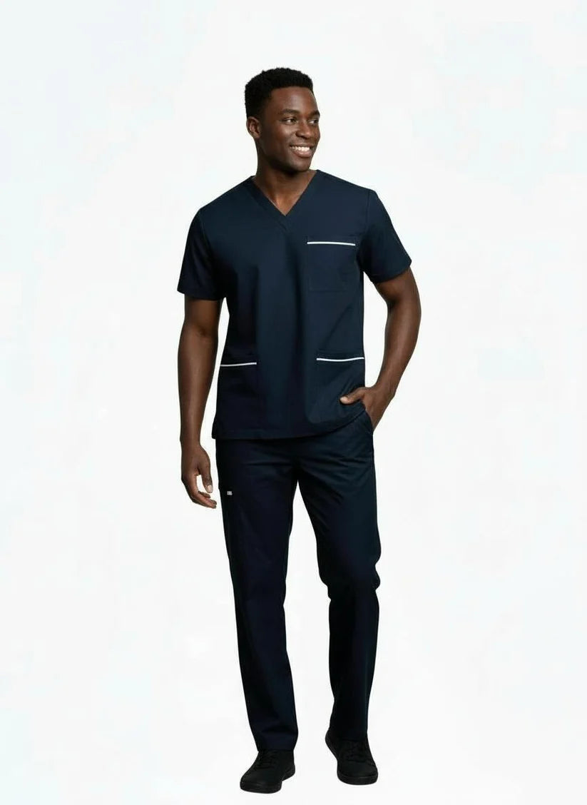 PHILTEX- Poly Cotton Contrast Trim Scrub Top (Navy/White)