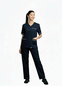 PHILTEX- Poly Cotton Contrast Trim Scrub Top (Navy/White)