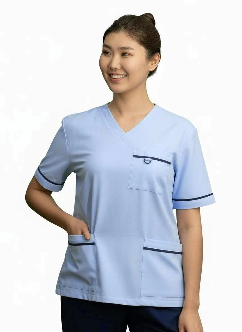 PHILTEX- Poly Cotton Contrast Trim Scrub Top (Sky/Navy)