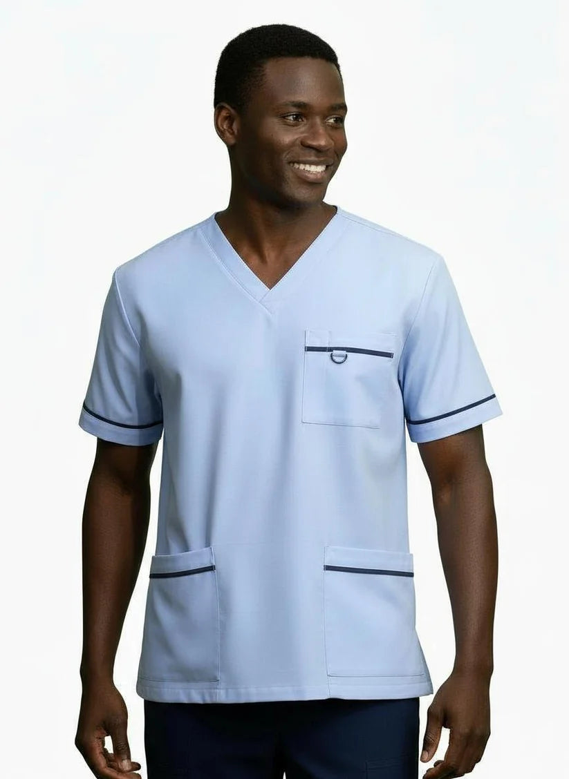 PHILTEX- Poly Cotton Contrast Trim Scrub Top (Sky/Navy)