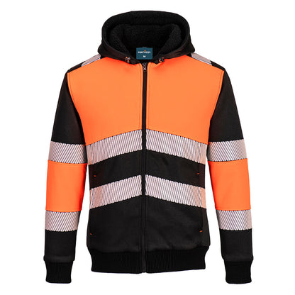PW377  Hi-Vis Zipped Class 1 Winter Hoodie Orange/Black