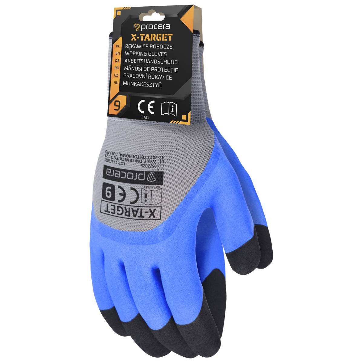 X-TARGET LATEX-COATED PROTECTIVE GLOVES WITH A HANGING