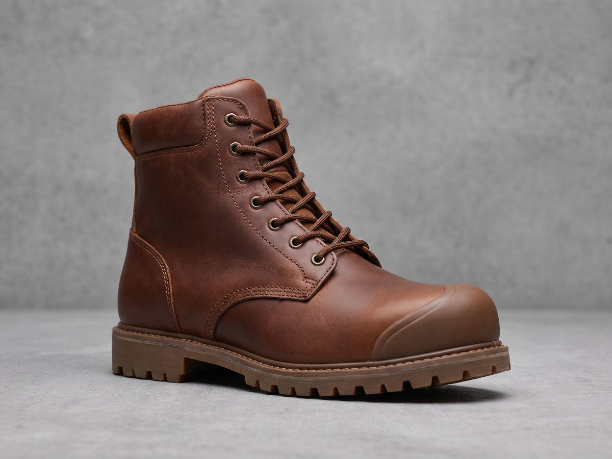 Brown leather safety boot