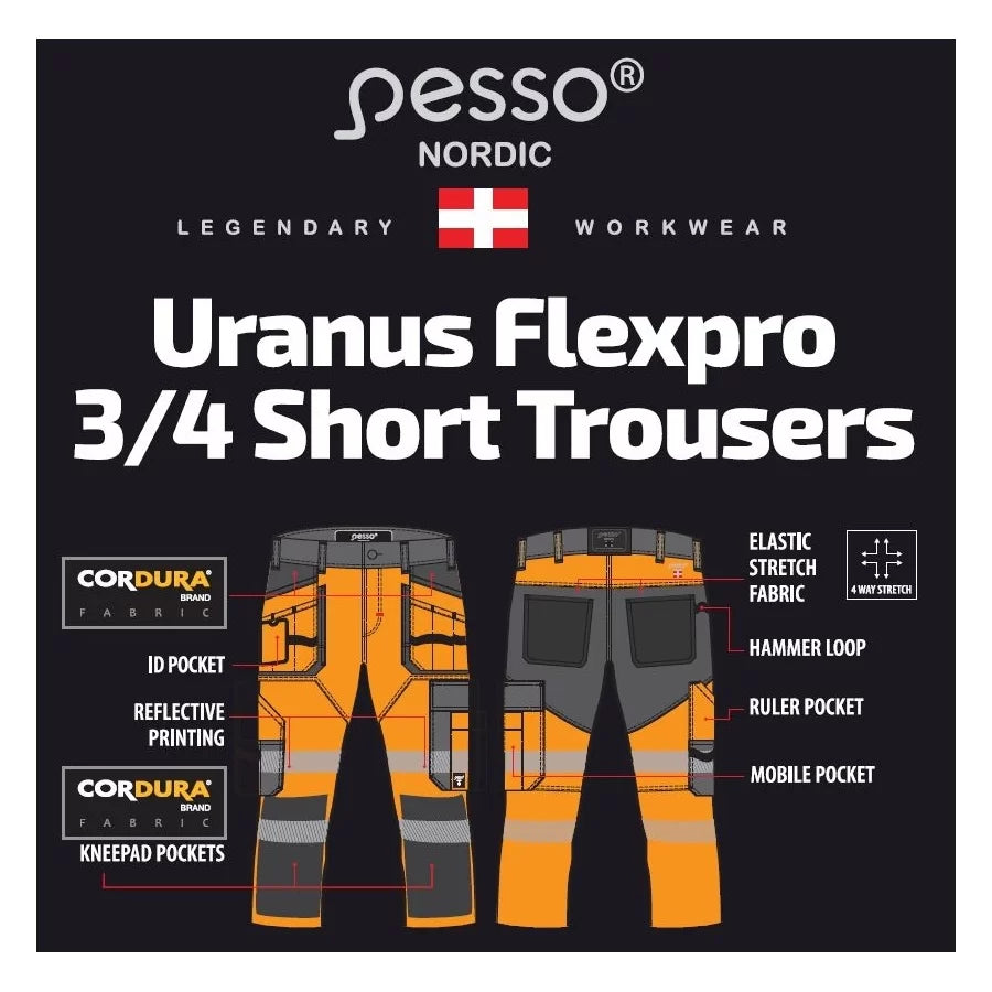 KB135OR, WORKWEAR 3/4 SHORT TROUSERS PESSO URANUS FLEXPRO 135, ORANGE