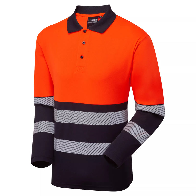 ESS600 Essentials Hi-Vis Eco Orange/Navy CoolAir Long Sleeve Polo