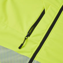 ESS300, Essentials Hi-Vis Eco Yellow/Navy Hooded Softshell Jacket