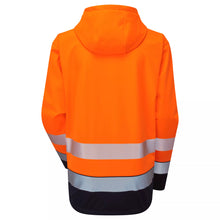 ESS300, Essentials Hi-Vis Eco Orange/Navy Hooded Softshell Jacket