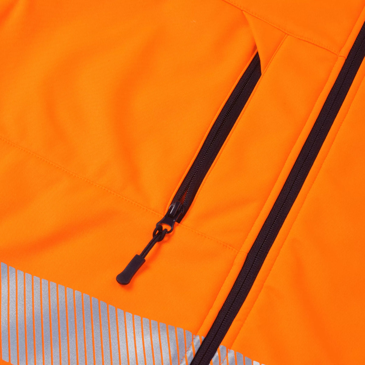 ESS300, Essentials Hi-Vis Eco Orange/Navy Hooded Softshell Jacket