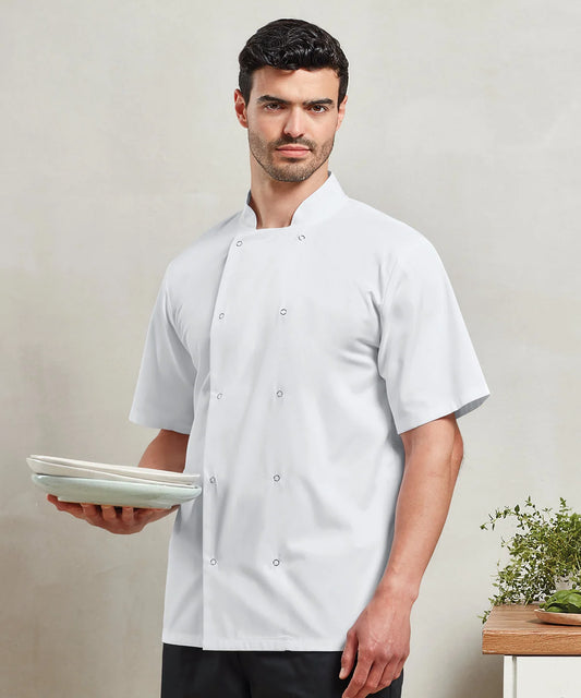 PR664 Studded front short sleeve chef's jacket