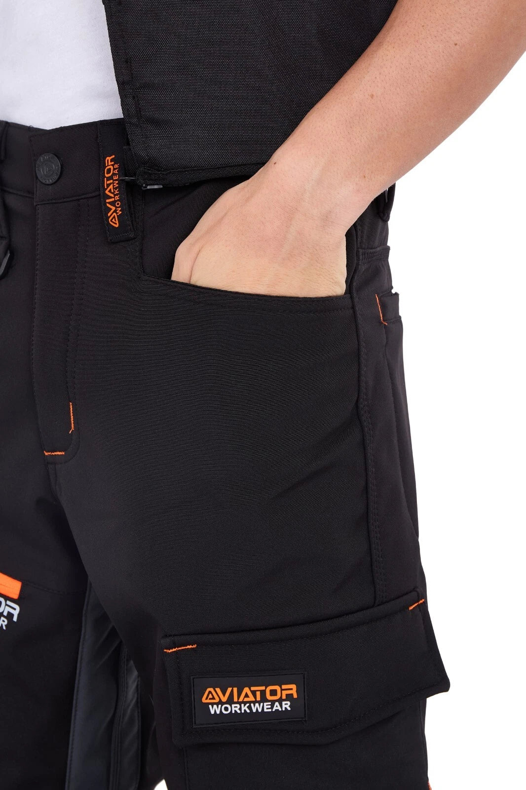 WW-076 (NAVY/ORANGE) Men's AVIATOR  SOFT SHELL CARGO TROUSERS, REG LEG