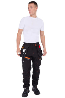WW-076 (NAVY/ORANGE) Men's AVIATOR  SOFT SHELL CARGO TROUSERS, REG LEG
