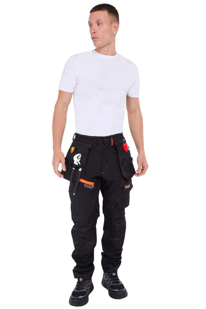 WW-076 (NAVY/ORANGE) Men's AVIATOR  SOFT SHELL CARGO TROUSERS, REG LEG