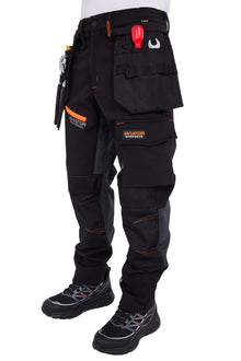 WW-076 (NAVY/ORANGE) Men's AVIATOR  SOFT SHELL CARGO TROUSERS, REG LEG