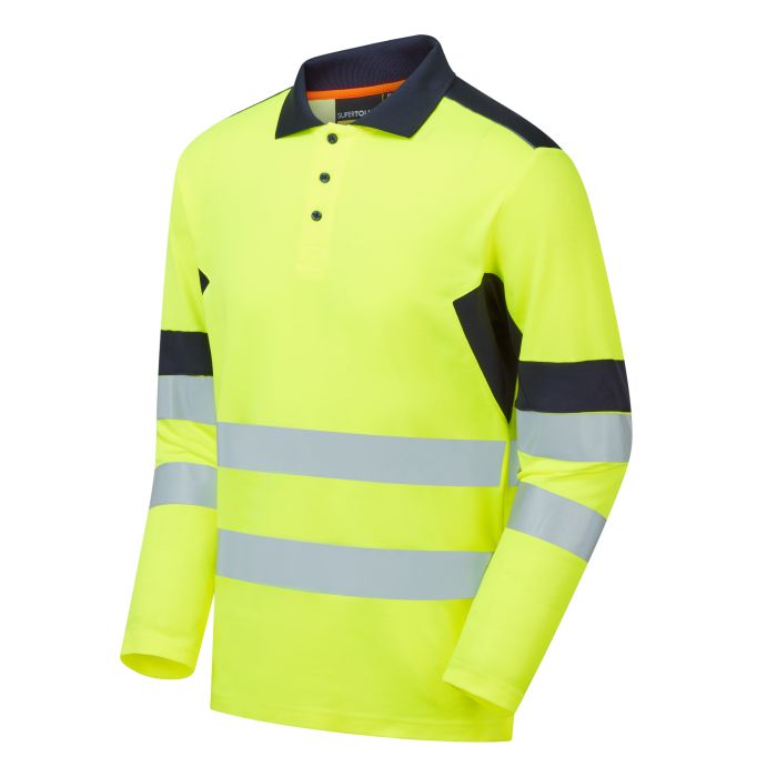 SYH-305C Supertousch System Hi-Vis Eco Yellow CottonCool Long Sleeve Polo