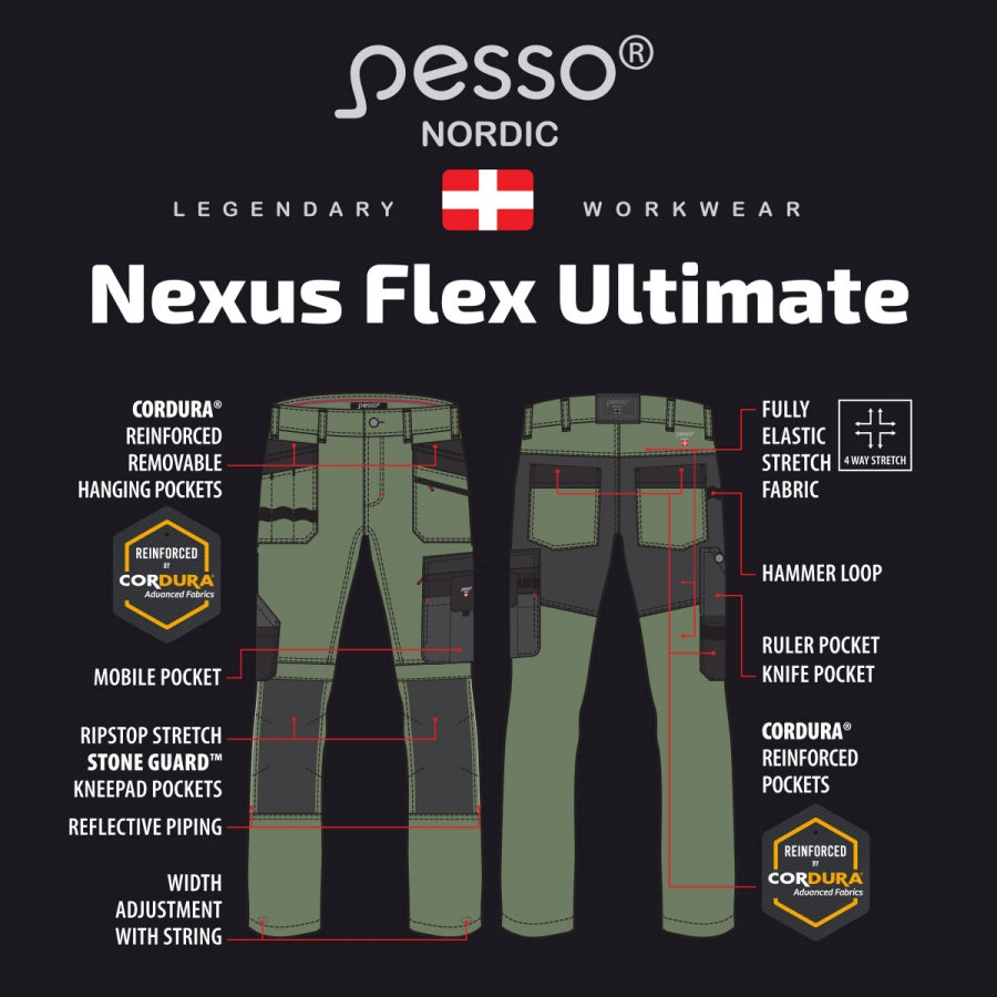KD185_OG, Workwear trousers Pesso Nexus Flexpro 185, Olive Green